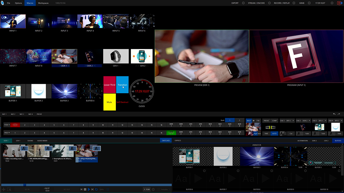 User interface - Live Sources, Video Switcher, and Media Players